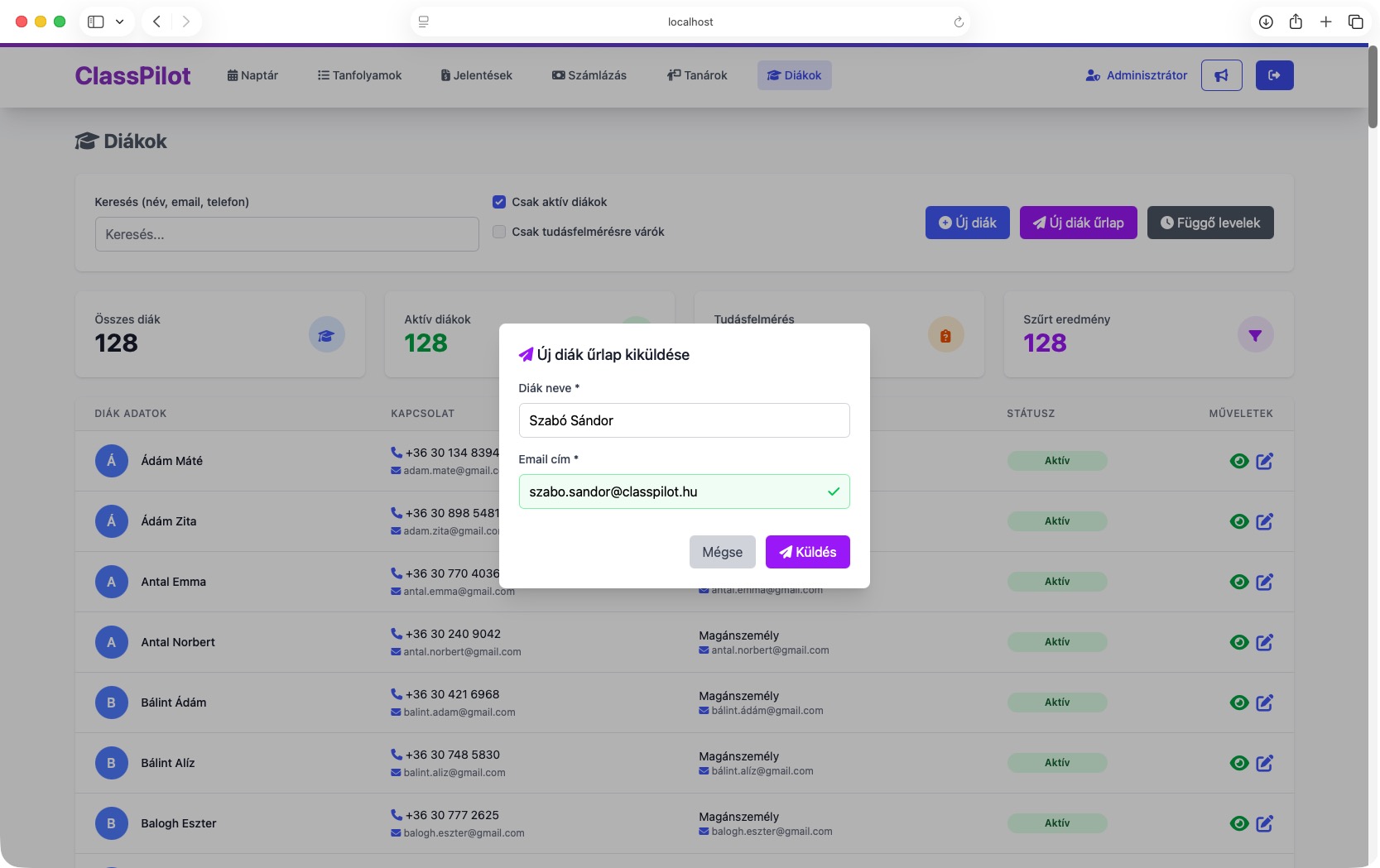 ClassPilot – Diákadatok